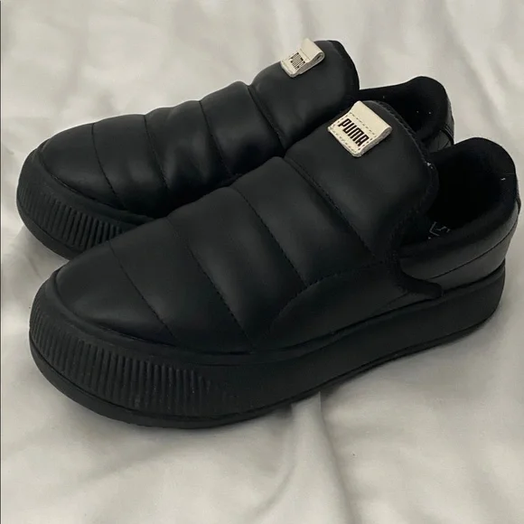 Puma Mayu Black Leather Puffy Slip On Sneakers Size 8 Women’s - Picture 6 of 14